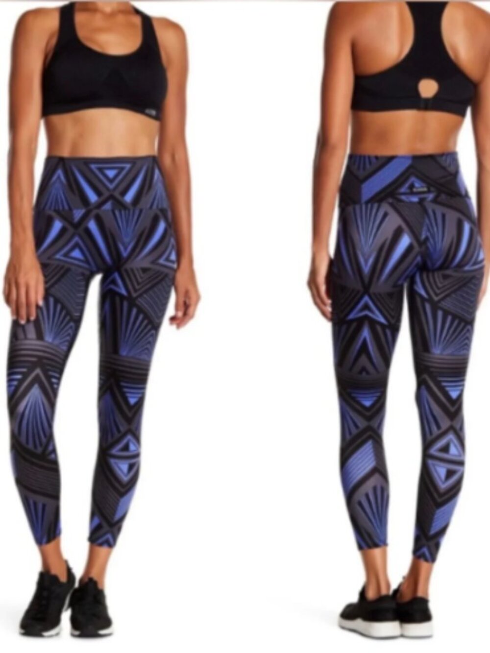 K-Deer Blue and Black Geometric Print Leggings Size Small